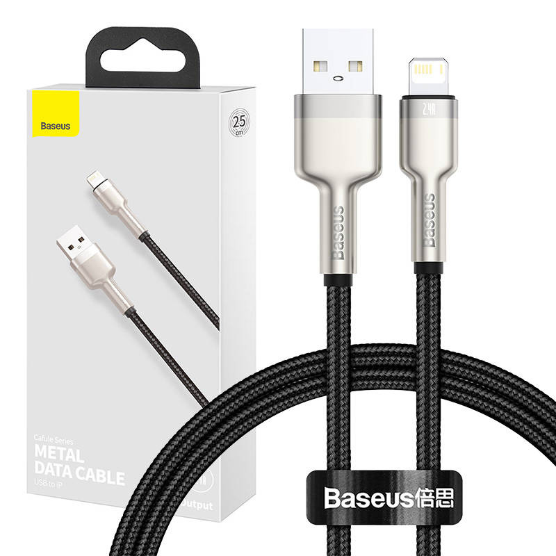 Kabllo USB Lightning Baseus Cafule, 0.25m, 2.4A, i zi