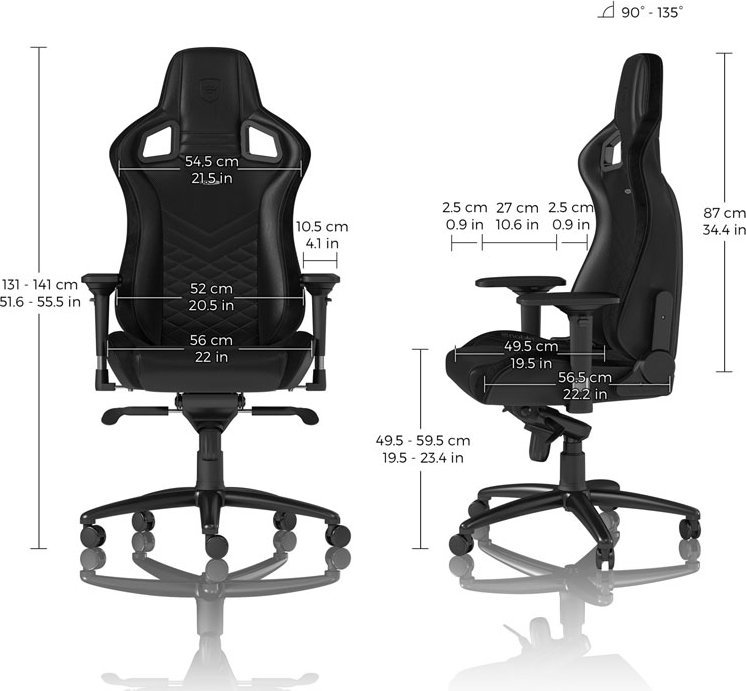 Karrige gaming noblechairs EPIC Black, lëkurë PU, krahë 4D, e zezë