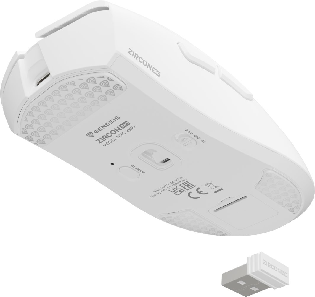 Mouse gaming Genesis Zircon 880 NMG-2380, wireless 2.4 GHz Bluetooth, optik, i bardhë