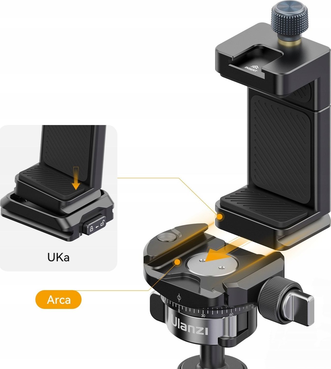 Mbajtëse telefoni Ulanzi MA33 Swiss Arca, për tripod, e zezë