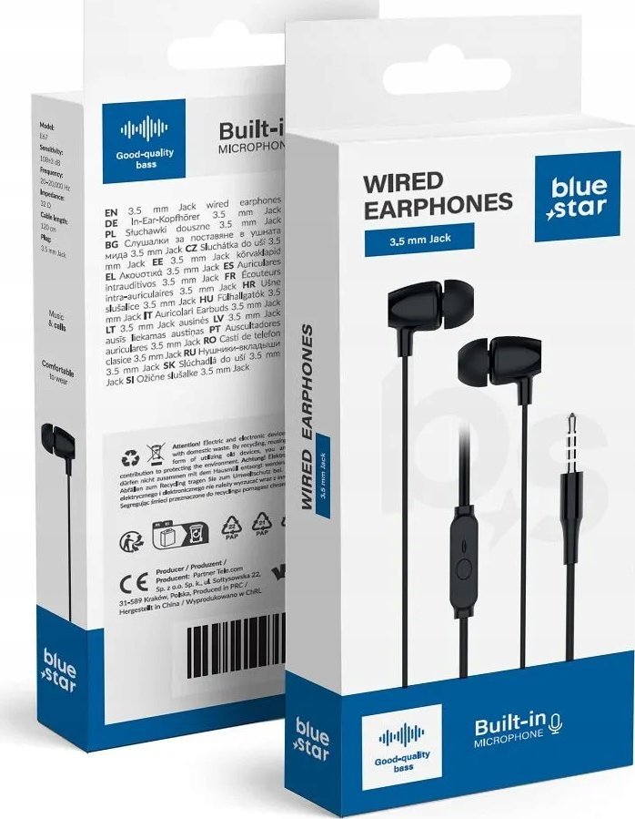 Kufje me kabllo Blue Star E67, prizë 3.5 mm, mikrofon, të zeza