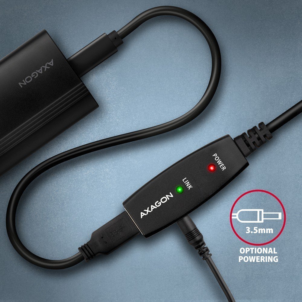 Kabllo zgjatëse USB Axagon ADR-215, USB A në USB A, 15 m, e zezë