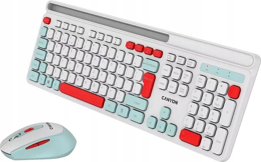 Set tastierë dhe mi CANYON HSET-W5, wireless 2.4 GHz, 105 taste, i bardhë