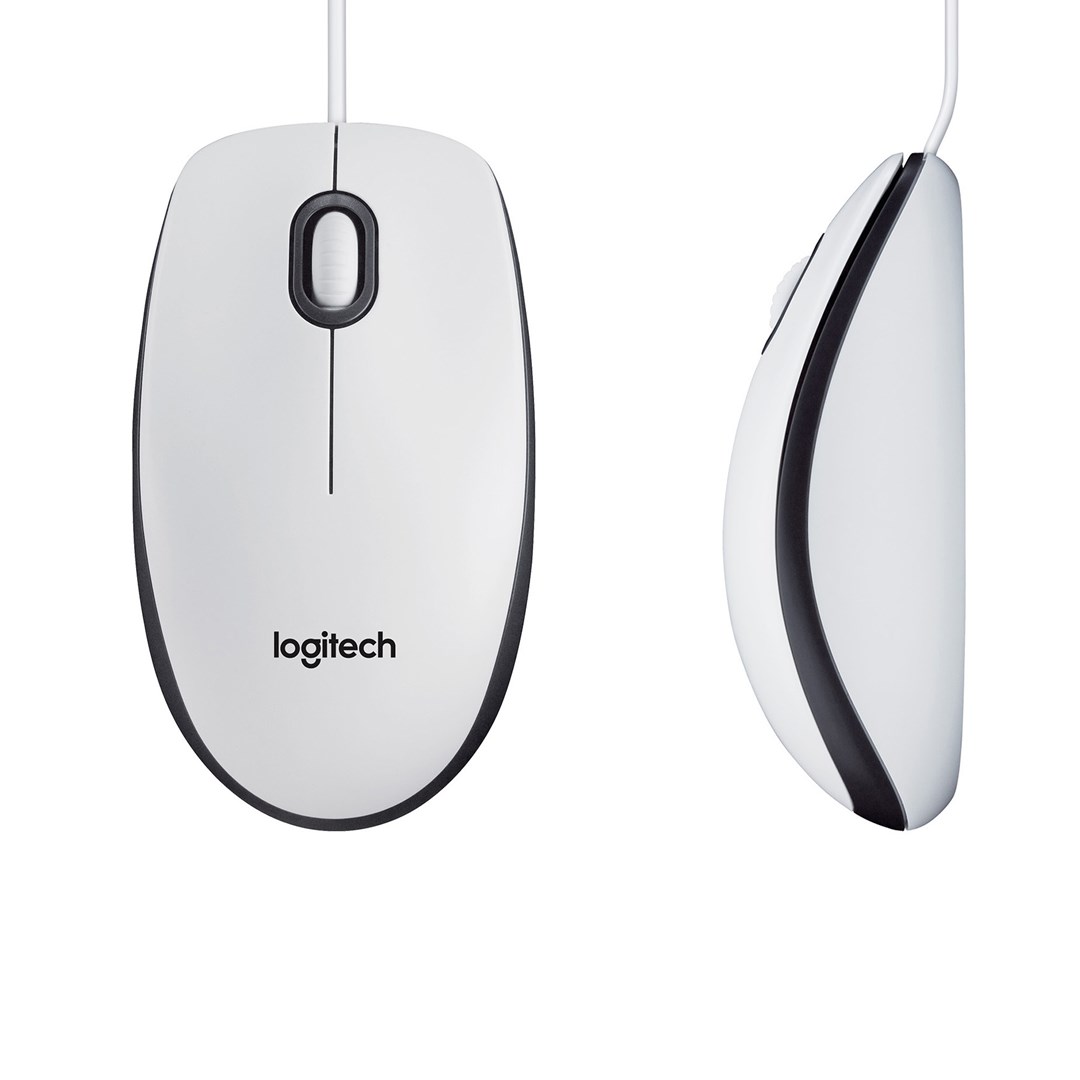 Maus Logitech M100, optik 1000 DPI, me kabllo USB, i bardhë