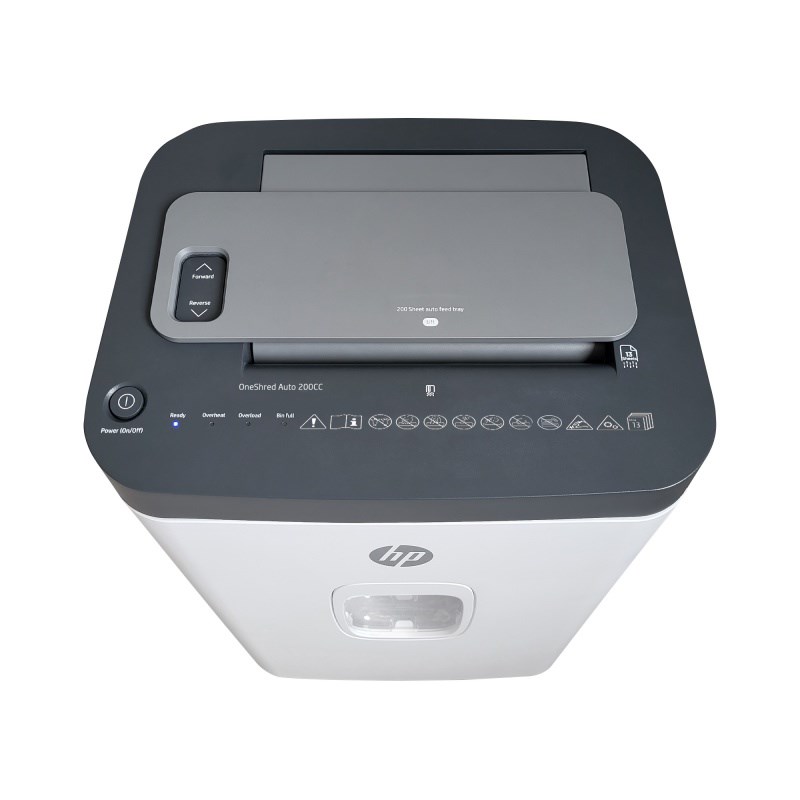 Shredder dokumentesh HP OneShred Auto 200CC, prerje cross cut P-4, auto feed 200 fletë, i bardhë