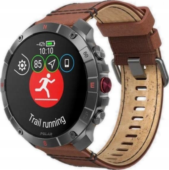 Спортски часовник Polar Grit X2 Pro Titanium, AMOLED, GPS, кожен кафен ремен M/L