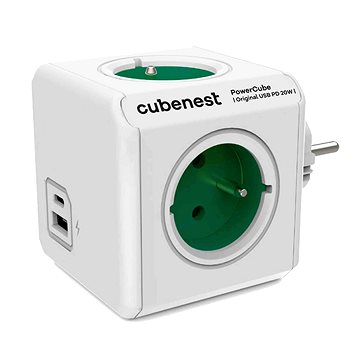 Prizë zgjatëse Cubenest Powercube Original, USB PD 20W, 4x fole A+C, e bardhë e gjelbër