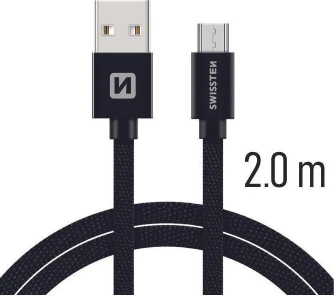 Kabllo USB Swissten Textile, USB në Micro USB, 2m, 3A