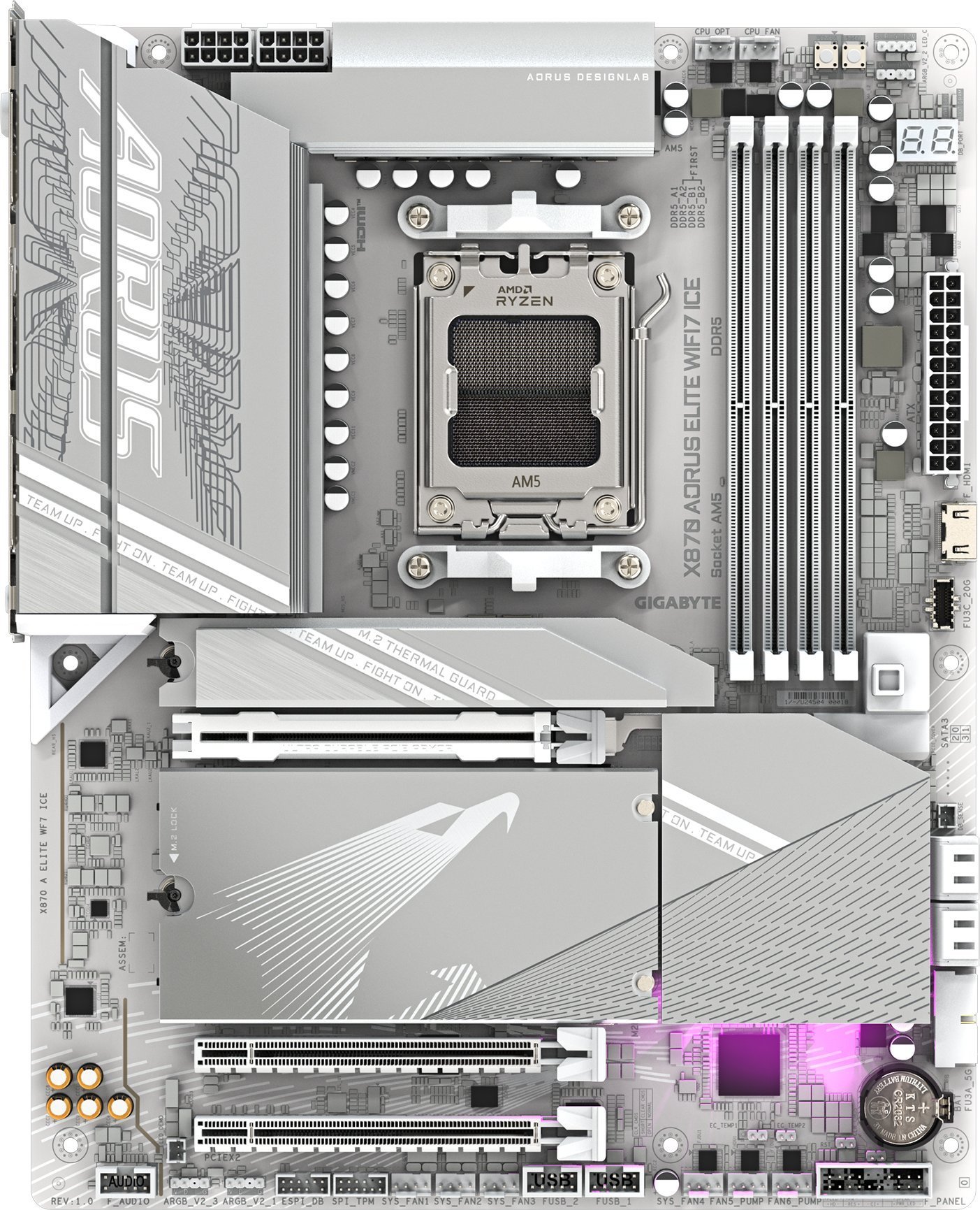 Pllakë amë Gigabyte X870 Aorus Elite WiFi 7 Ice, DDR5, ATX, gri