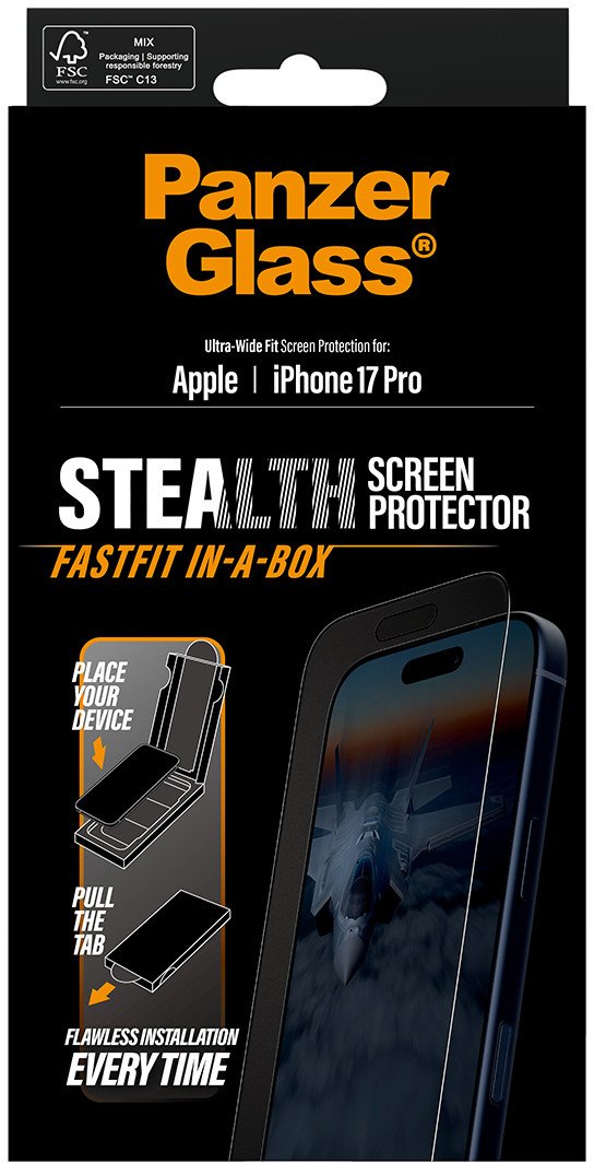 Mbrojtës ekrani PanzerGlass Stealth për iPhone 17 Pro, Ultra Wide Fit, transparencë