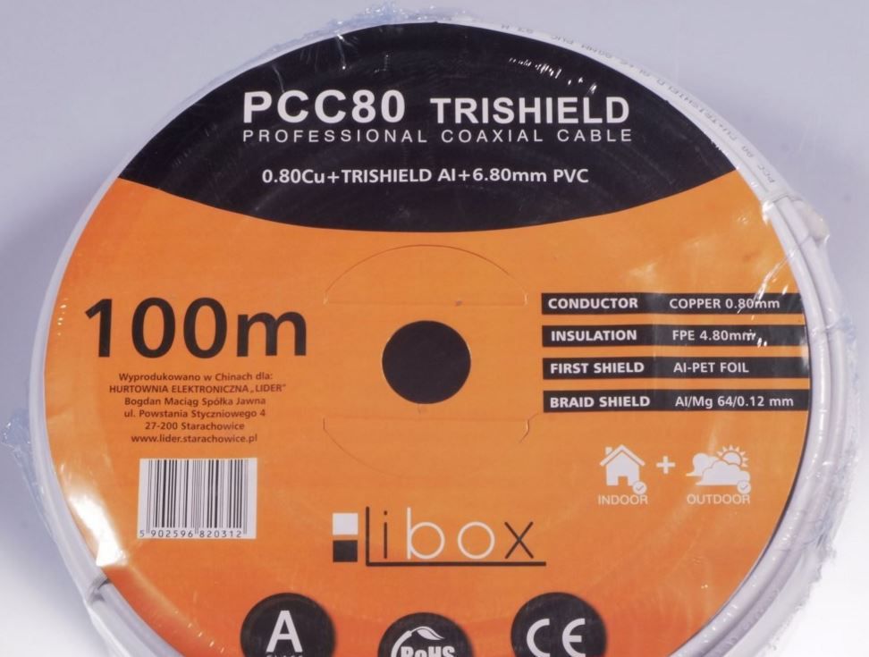 Коаксијален кабел Libox (PCC80), 100м, бел