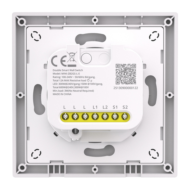 Çelës muri smart Sonoff MINI-ZB2GS-L-E, Zigbee me 2 kanale, pa tel neutral, i bardhë