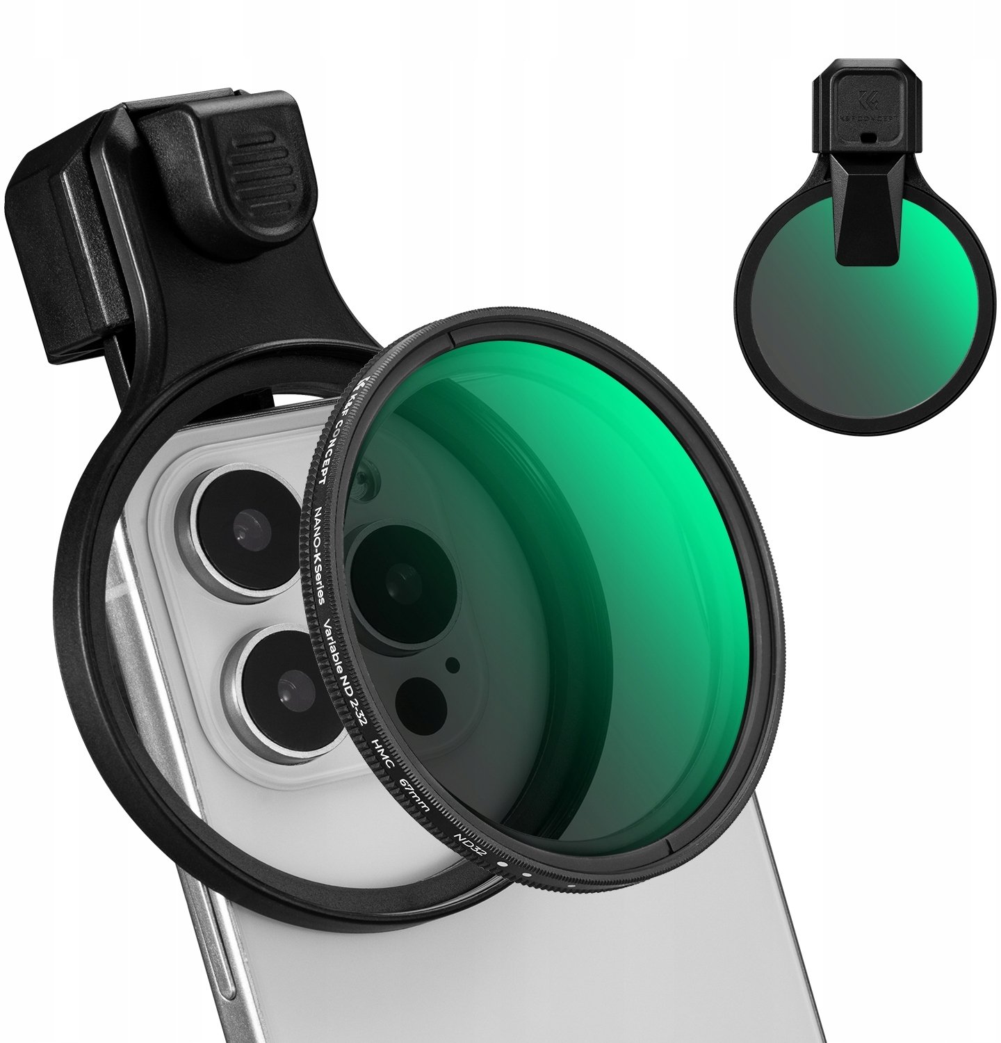 Filtër gri ND K&amp;F Concept, ND2–ND32, 67mm, me kapëse për smartphone