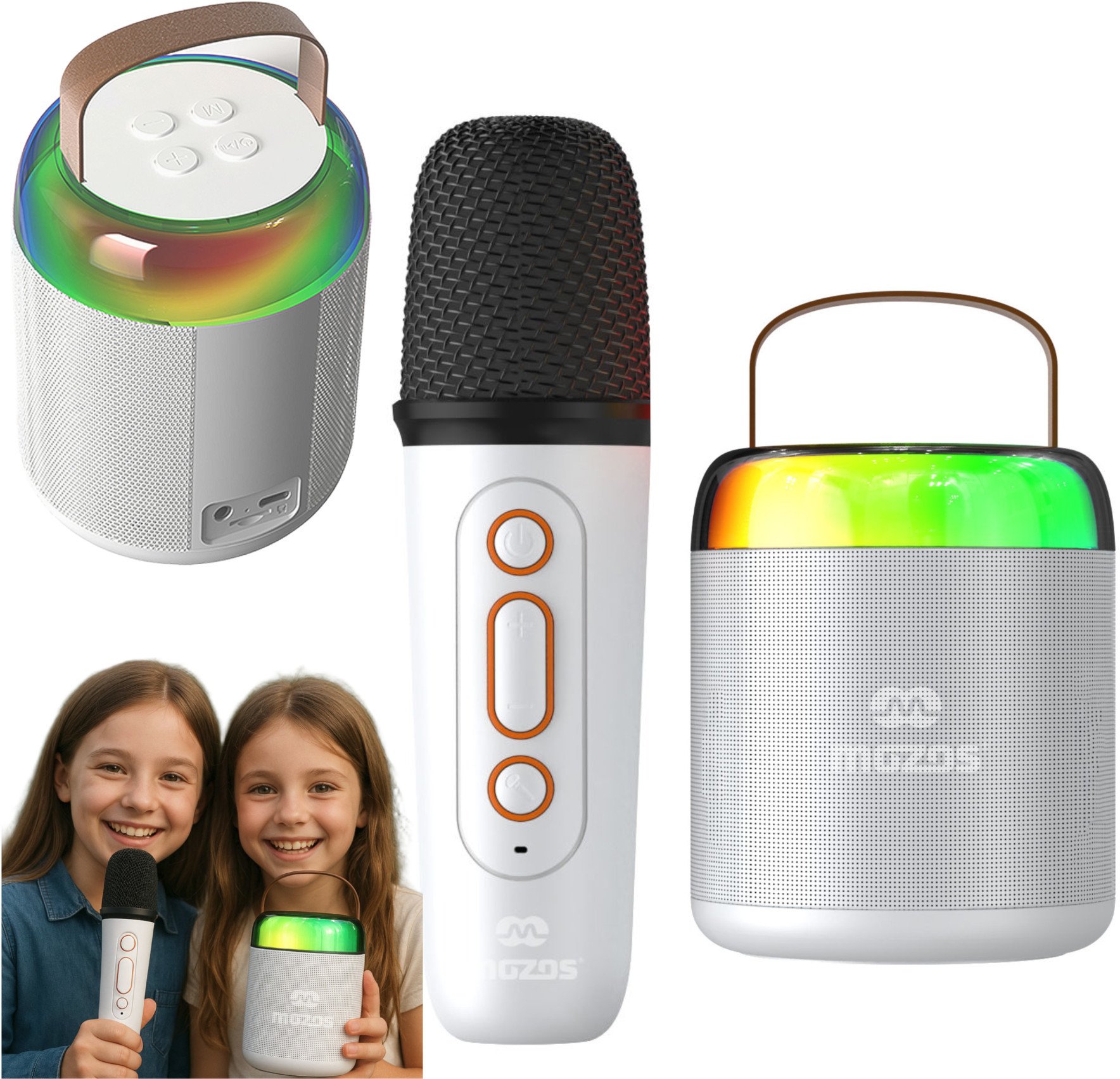 Mикрофон караоке Mozos MK бел, Bluetooth, LED RGB, бел