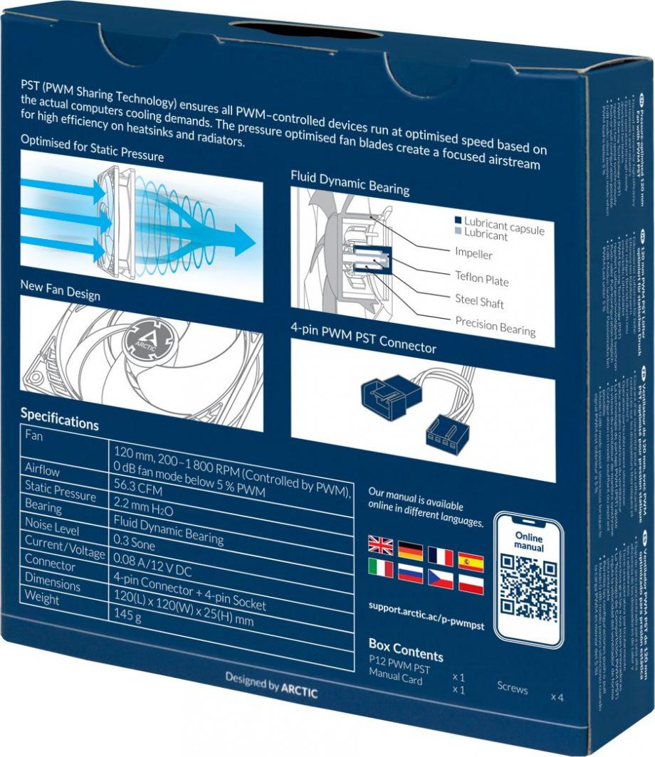 Ftohës Arctic P12 PWM PST, 120 mm, i bardhë