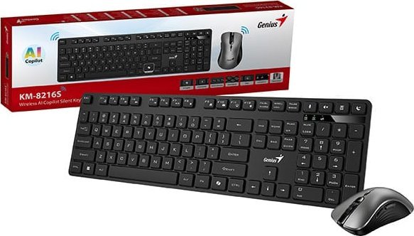 Set tastierë dhe maus Genius KM-8216S Copilot, pa tela, optik 1600 DPI, i zi