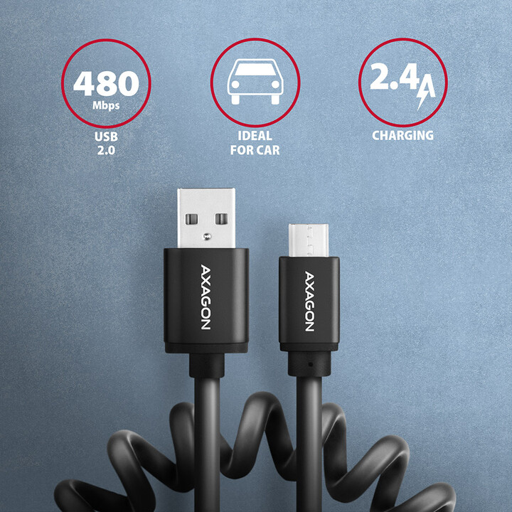 Kabllo AXAGON USB-A - microUSB TWISTER USB2.0, 2.4A, 0.6m