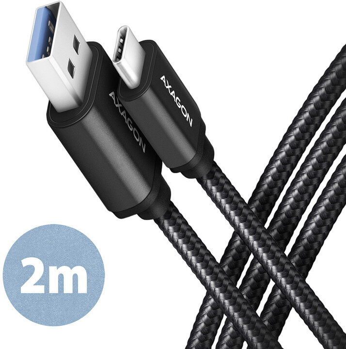 Kabllo AXAGON USB-A - USB-C SPEED USB3.2 Gen 1, 3A, 2m, e zezë