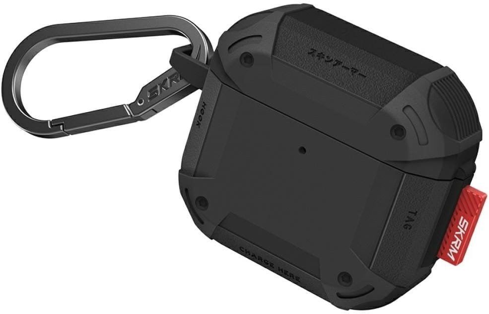 Kutia mbrojtëse Skinarma Mecha CE për AirPods 4, TPU, me karabinë, e zezë