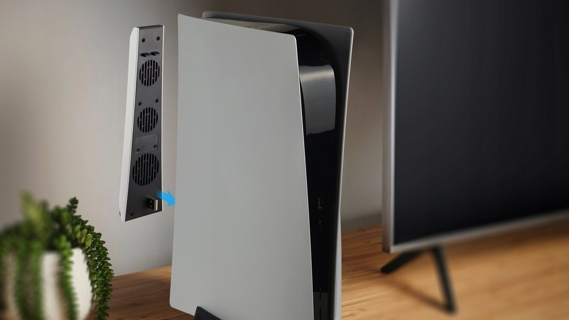 Ventilator ftohës për konzollë Sony PS5, 3 fane, 2 nivele shpejtësie, i zi