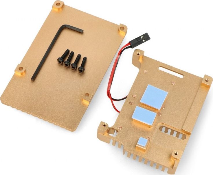 Метална кутија JustPi DNG-16015 за Raspberry Pi 4B, 2 вентилатори, златна боја