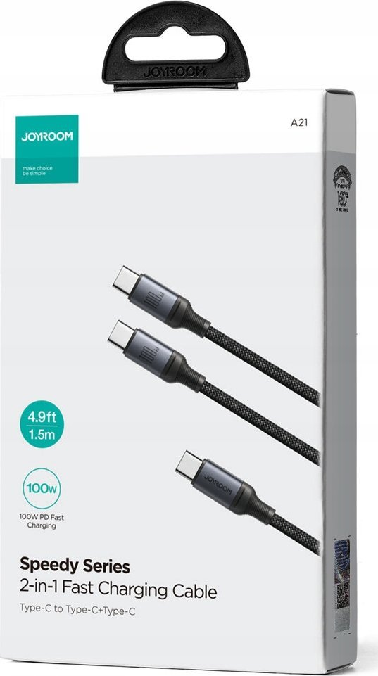 Kabllo karikimi Joyroom Strong Cable, 2 në 1 USB C në 2x USB C, 1.5m, 100W, gri