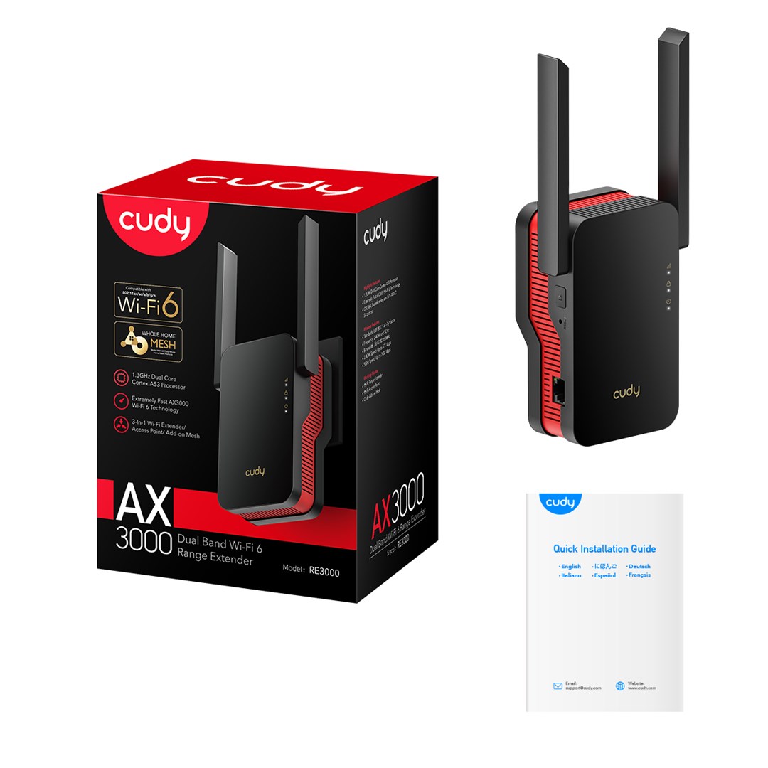 Përsëritës Wi-Fi Cudy RE3000, Wi-Fi 6, dy banda, i bardhë