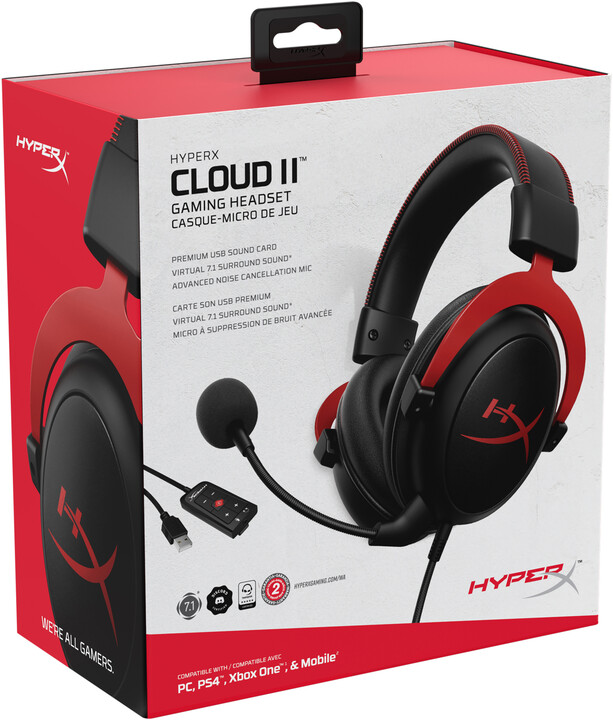 [OUTLET] Kufje me mikrofon HyperX Kingston Cloud II, USB, tё kuqe