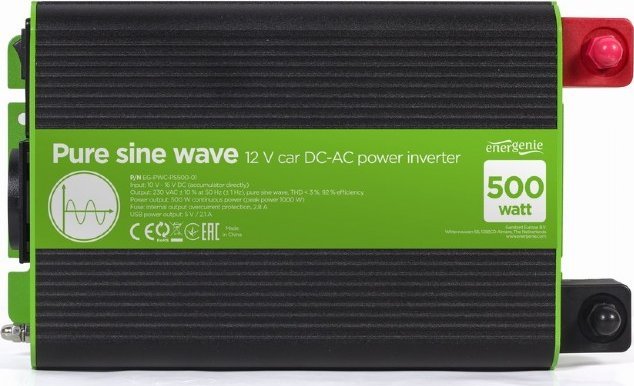 Konvertues Gembird 12V/ 230V, 500W/ 1000W, i gjelbër/ i zi