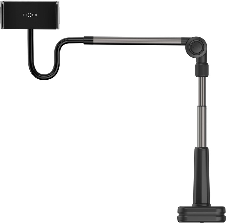 Mbajtëse universale FIXED për tablet/telefon, për fiksim në tryezën Relax, me krah rrotullues dhe të rregullueshëm, i zi