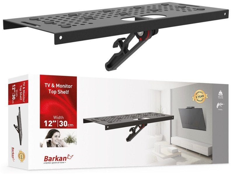Rafte i sipërm për TV dhe monitor Barkan, organizues për soundbar dhe dekoder, i zi