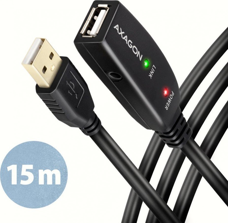 Kabllo zgjatëse USB Axagon ADR-215, USB A në USB A, 15 m, e zezë