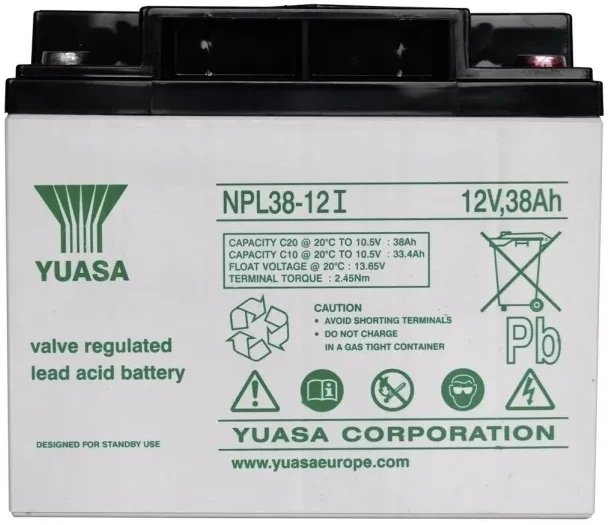 Bateri plumbi Yuasa NPL38-12, AGM 12V 38Ah, mirëmbajtje falas, me lidhës M5