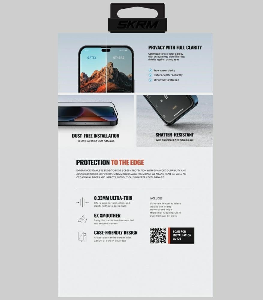 Xham mbrojtës Skinarma Privacy për iPhone 17 Pro Max, efekt privatësie, 9H, transparent