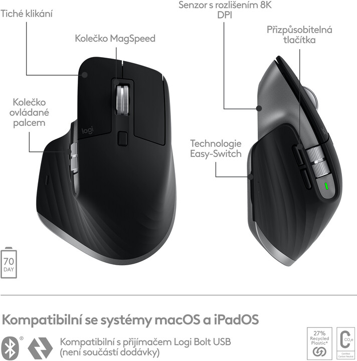 Maus Logitech MX Master 3S për Mac, gri