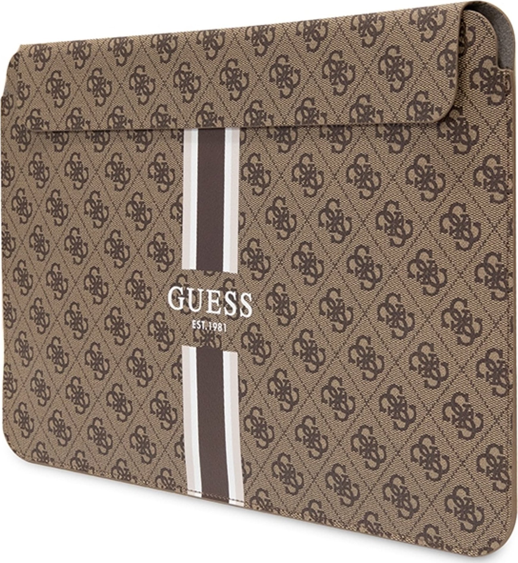 Mbështjellës për laptop Guess 4G Printed Stripes, 16", lëkurë sintetike, kafe
