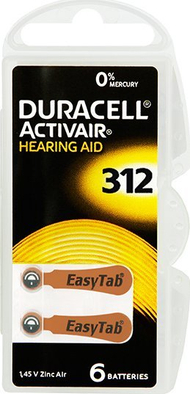 Bateri për aparat dëgjimi Duracell 312 DA312, zink ajër, set