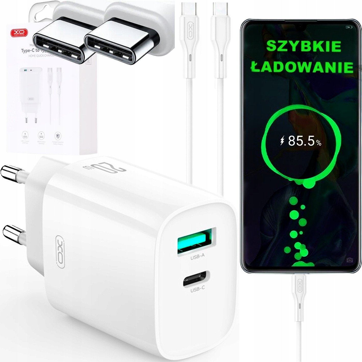 Karikues muri XO CE29 PD, 20W, 1x USB C 1x USB, me kabllo USB C, i bardhë