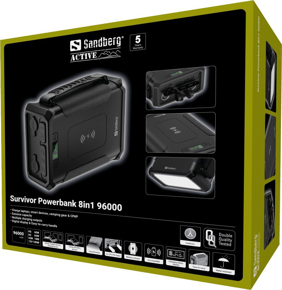 Powerbank Sandberg Survivor 8in1, 96000 mAh, 307.2 Wh, i zi