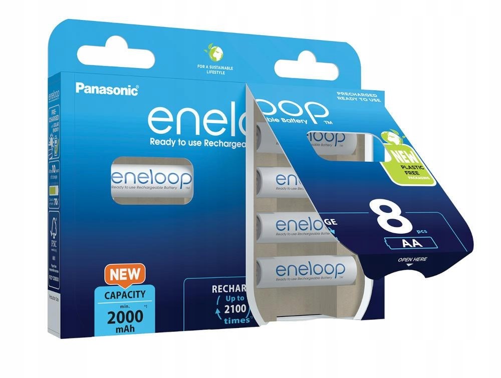Bateri të rikarikueshme Panasonic Eneloop AA, 2000mAh, paketim 8 copë, të bardha