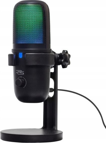 Mikrofon gaming kapacitiv USB C, 24bit 96kHz, me bazë RGB, i zi