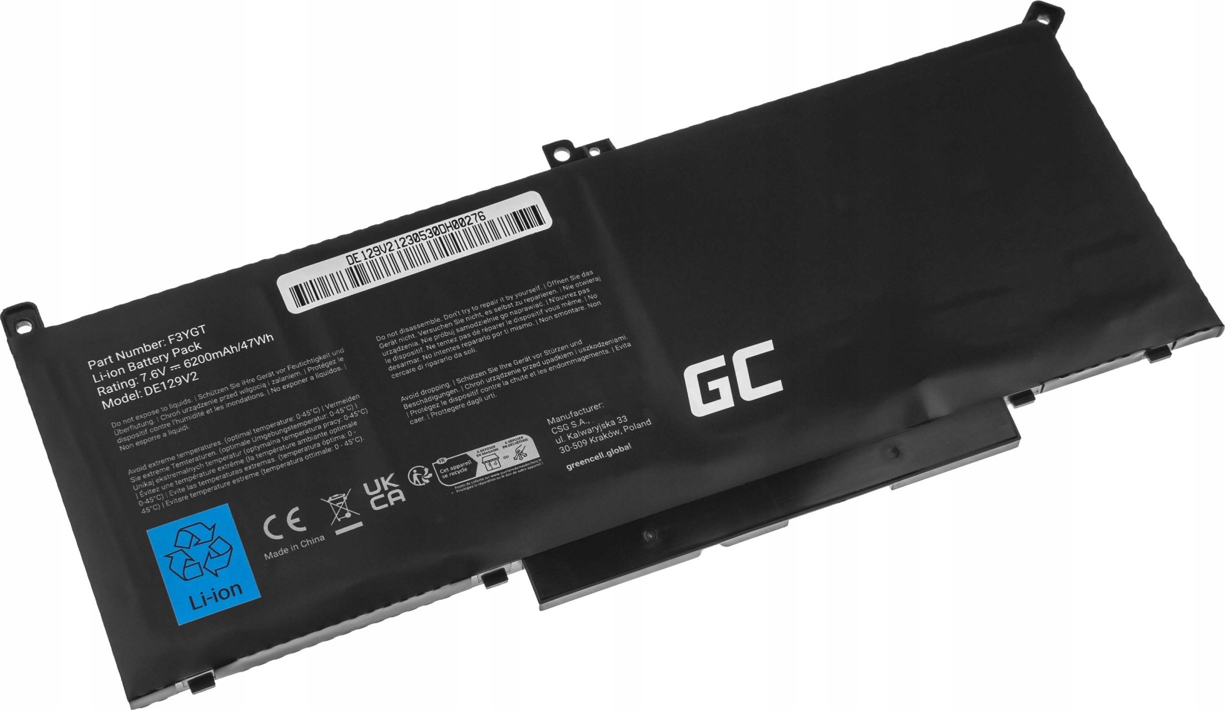 Bateri laptopi Green Cell PW23Y, 7.6V, 5400mAh, për Dell XPS 13 9360