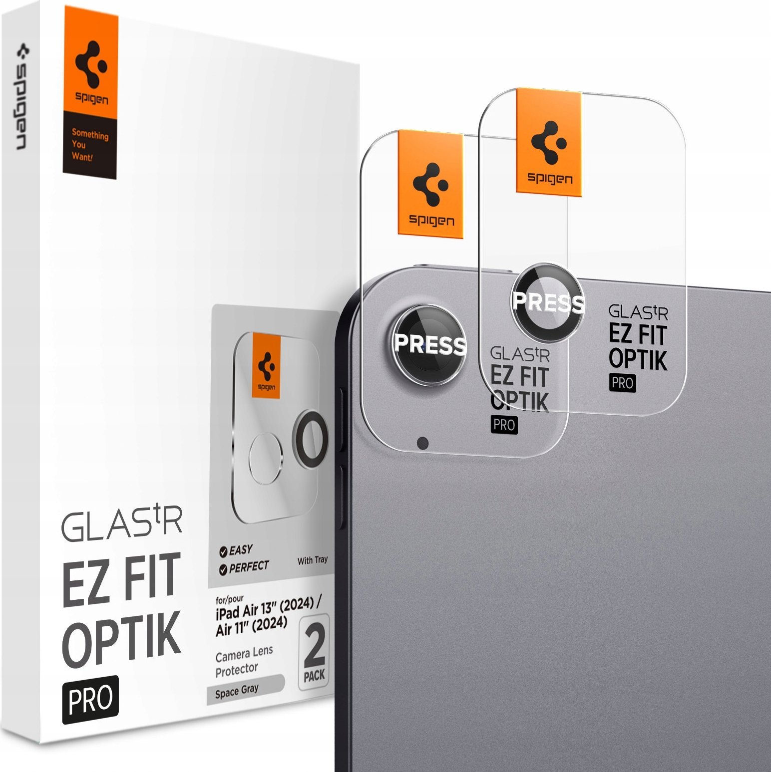 Xham mbrojtës kamerë Spigen Glass TR EZ Fit Optik Pro, 2 copë, iPad Air 13" 2024 dhe iPad Air 11" 2024, gri metalike