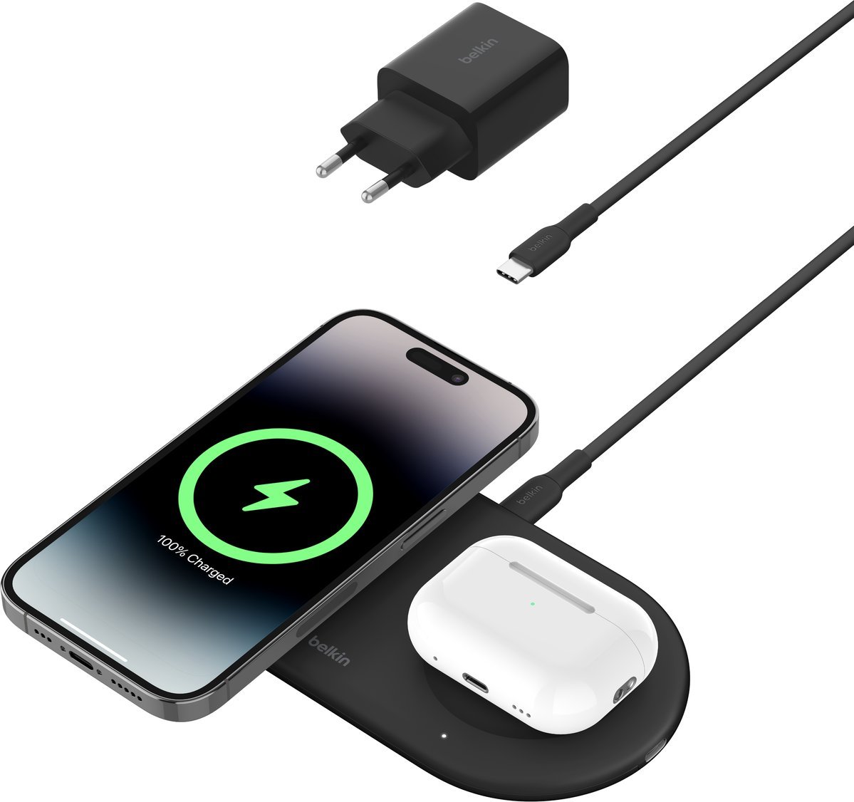 Karikues wireless Belkin Boost Pro WIZ021VFBK, 15W, me këmbë, i zi
