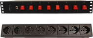Shirit prizash rack Techly 367829, 8x prizë UNEL 16A, 1.5U, i zi