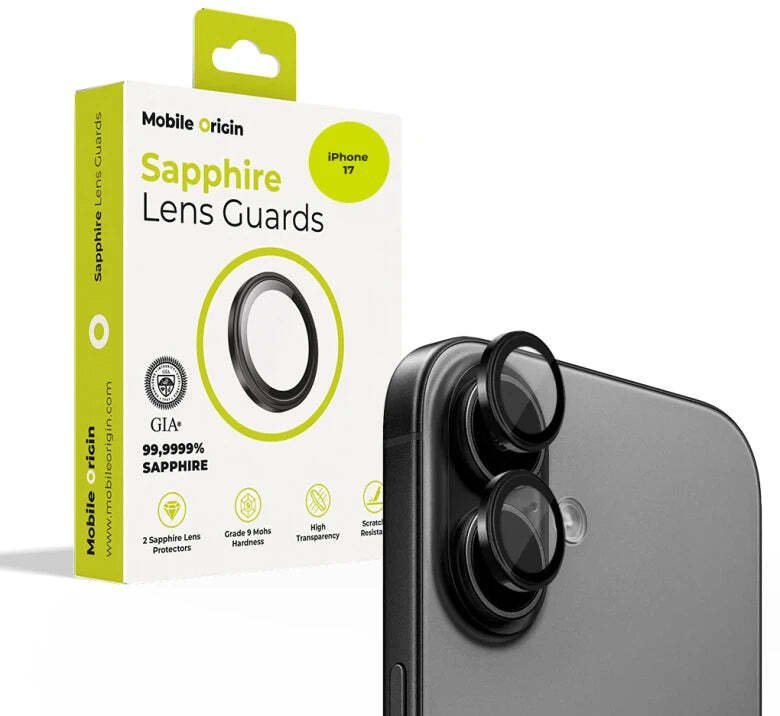 Mbrojtës lente Mobile Origin Sapphire, për iPhone 17, xham safiri, i zi