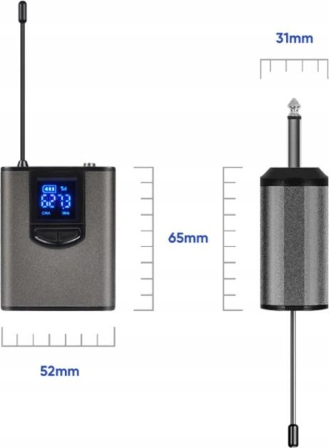 Mikrofon wireless UHF K8, sistem dore, marrës portativ 6.35mm, rreze 50m, i zi