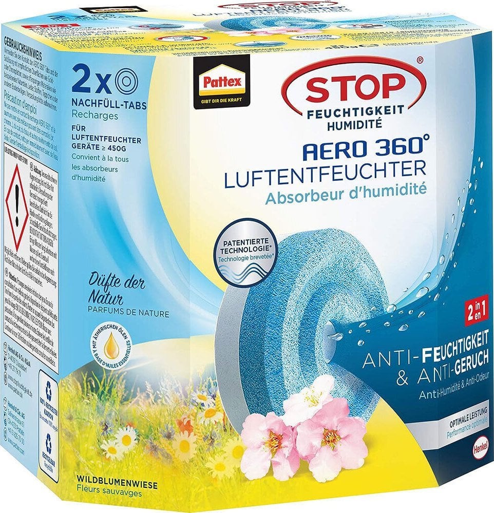 Tableta zëvendësuese ajritharëse Pattex AERO 360, 2x450g, aromë livadh me lule të egra