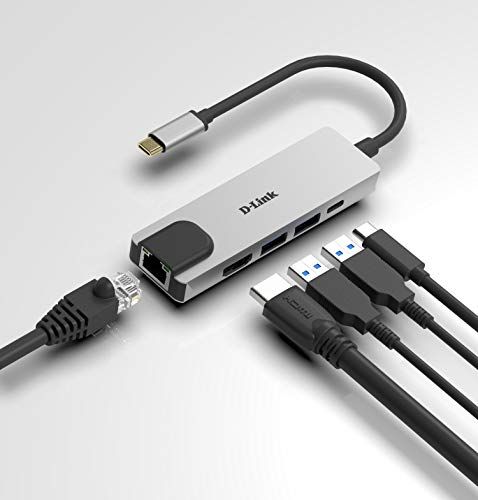 Adapter USB C D Link DUB M520, 5 në 1, HDMI 4K, Gigabit LAN, gri