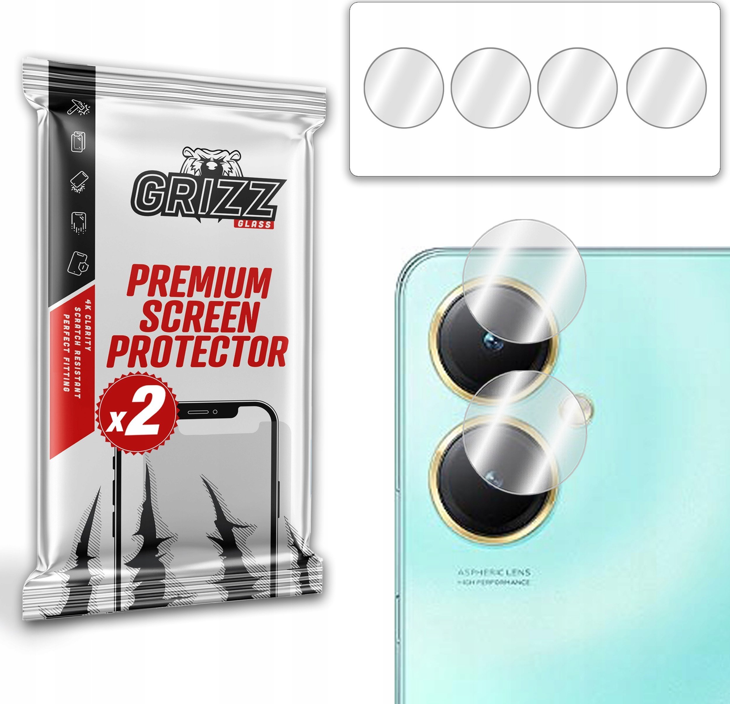 Xham mbrojtës kamerë GrizzGlass HybridGlass për vivo Y35+, paketë 2 copë, transparent